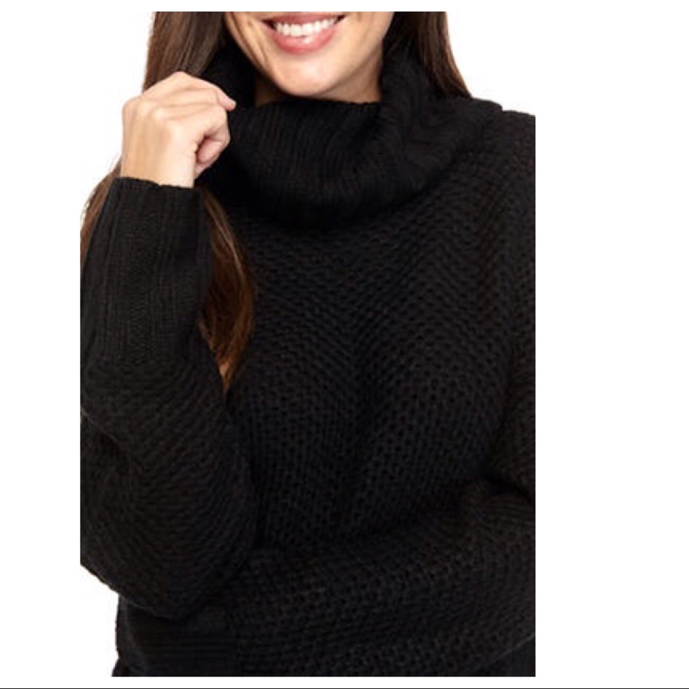 BLACK TURTLENECK SWEATER COZY KNIT OVERSIZED COWL NECK PULLOVER TUNIC A2C - Picture 6 of 11